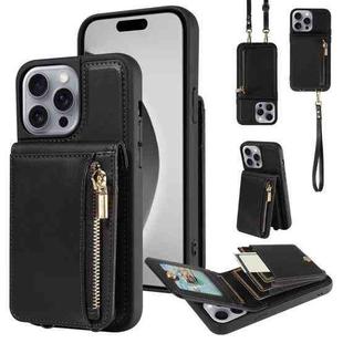 For iPhone 16 Pro Max Crossbody Lanyard Zipper Wallet Leather Phone Case(Black)