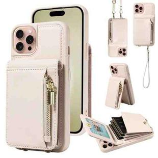 For iPhone 16 Pro Crossbody Lanyard Zipper Wallet Leather Phone Case(Beige)