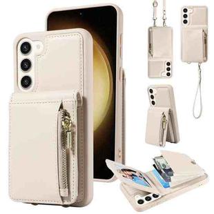 For Samsung Galaxy S23+ 5G Crossbody Lanyard Zipper Wallet Leather Phone Case(Beige)