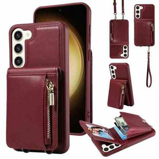 For Samsung Galaxy S23+ 5G Crossbody Lanyard Zipper Wallet Leather Phone Case(Wine Red)