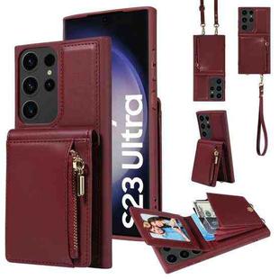 For Samsung Galaxy S23 Ultra 5G Crossbody Lanyard Zipper Wallet Leather Phone Case(Wine Red)