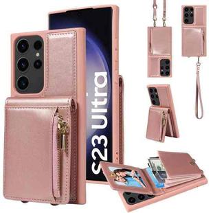 For Samsung Galaxy S23 Ultra 5G Crossbody Lanyard Zipper Wallet Leather Phone Case(Rose Gold)