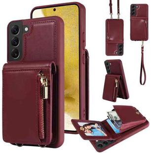 For Samsung Galaxy S22+ 5G Crossbody Lanyard Zipper Wallet Leather Phone Case(Wine Red)