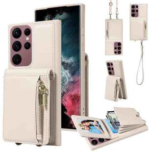 For Samsung Galaxy S22 Ultra 5G Crossbody Lanyard Zipper Wallet Leather Phone Case(Beige)