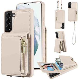 For Samsung Galaxy S21+ 5G Crossbody Lanyard Zipper Wallet Leather Phone Case(Beige)