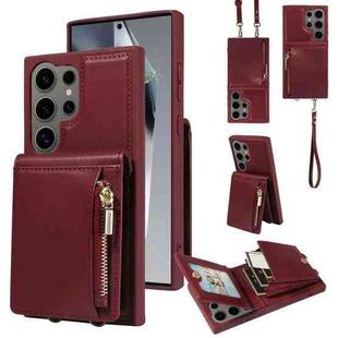 For Samsung Galaxy S24 Ultra 5G Crossbody Lanyard Zipper Wallet Leather Phone Case(Wine Red)