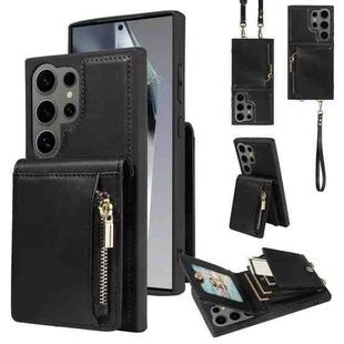 For Samsung Galaxy S24 Ultra 5G Crossbody Lanyard Zipper Wallet Leather Phone Case(Black)