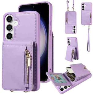 For Samsung Galaxy S23 FE 5G Crossbody Lanyard Zipper Wallet Leather Phone Case(Purple)