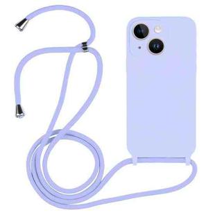 For iPhone 15 Crossbody Lanyard Liquid Silicone Case(Light Purple)