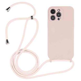 For iPhone 15 Pro Crossbody Lanyard Liquid Silicone Case(Sand Pink)
