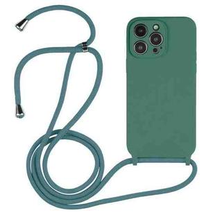 For iPhone 15 Pro Max Crossbody Lanyard Liquid Silicone Case(Pine Needle Green)