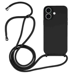 For iPhone 16 Crossbody Lanyard Liquid Silicone Case(Black)