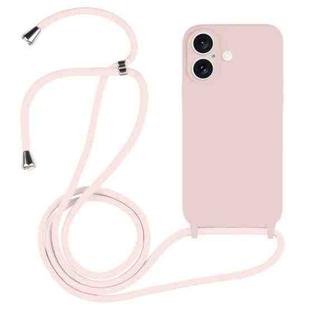 For iPhone 16 Crossbody Lanyard Liquid Silicone Case(Sand Pink)