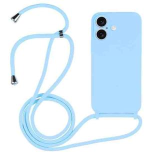 For iPhone 16 Crossbody Lanyard Liquid Silicone Case(Blue)