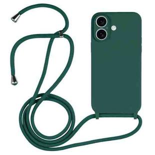 For iPhone 16 Crossbody Lanyard Liquid Silicone Case(Pine Needle Green)