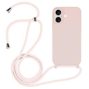 For iPhone 16 Plus Crossbody Lanyard Liquid Silicone Case(Sand Pink)