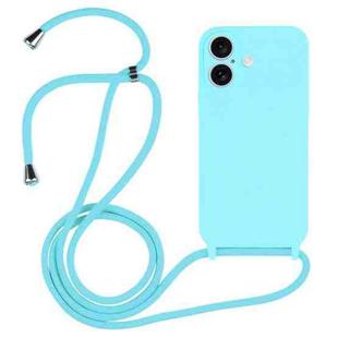 For iPhone 16 Plus Crossbody Lanyard Liquid Silicone Case(Ice Blue)