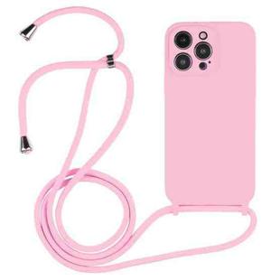 For iPhone 16 Pro Crossbody Lanyard Liquid Silicone Case(Pink)