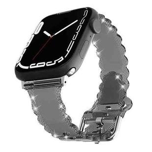 For Apple Watch 7 41mm Diamond Texture Lace Clear TPU Watch Band(Black)