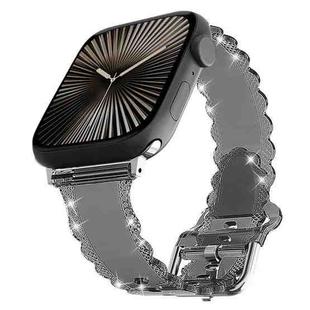 For Apple Watch Series 10 42mm Diamond Texture Lace Clear TPU Watch Band(Black)