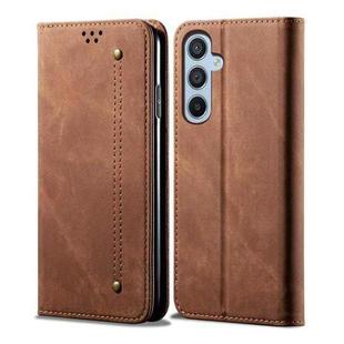 For Samsung Galaxy A25 5G Denim Texture Casual Style Horizontal Flip Leather Case(Brown)