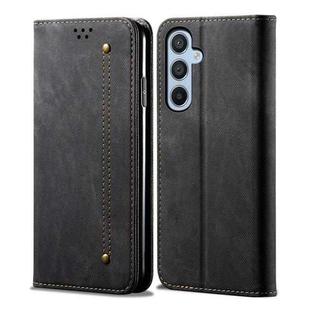For Samsung Galaxy A25 5G Denim Texture Casual Style Horizontal Flip Leather Case(Black)