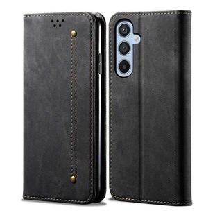 For Samsung Galaxy A25 5G Global Denim Texture Casual Style Horizontal Flip Leather Case(Black)
