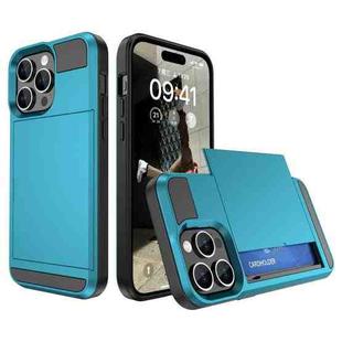 For iPhone 15 Pro Max Multifunction Armor Slide Card Slot Phone Case(Sky Blue)