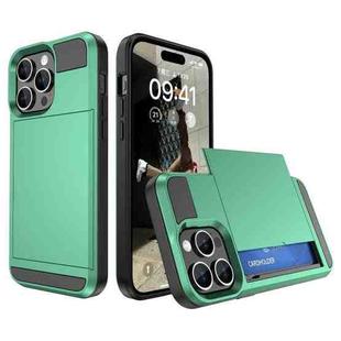 For iPhone 15 Pro Max Multifunction Armor Slide Card Slot Phone Case(Mint Green)