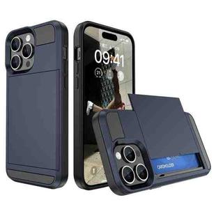 For iPhone 15 Pro Max Multifunction Armor Slide Card Slot Phone Case(Navy Blue)