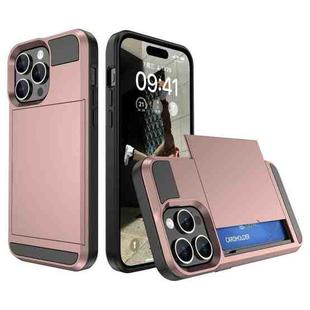 For iPhone 15 Pro Max Multifunction Armor Slide Card Slot Phone Case(Rose Gold)
