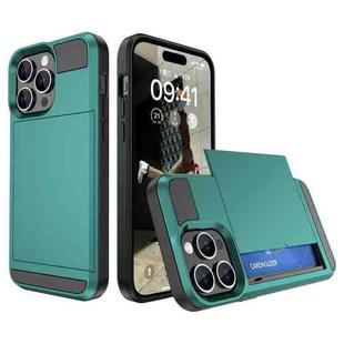 For iPhone 15 Pro Multifunction Armor Slide Card Slot Phone Case(Green Lake)