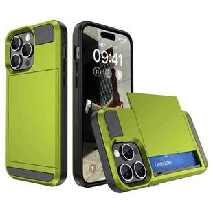 For iPhone 15 Pro Multifunction Armor Slide Card Slot Phone Case(Grass Green)