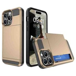 For iPhone 15 Pro Multifunction Armor Slide Card Slot Phone Case(Gold)