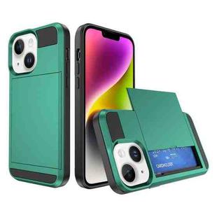 For iPhone 15 Plus Multifunction Armor Slide Card Slot Phone Case(Green Lake)
