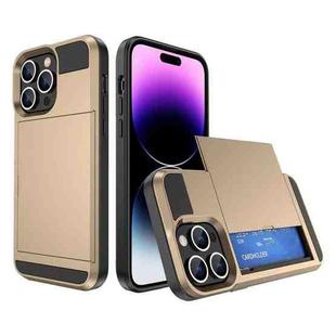 For iPhone 14 Pro Multifunction Armor Slide Card Slot Phone Case(Gold)
