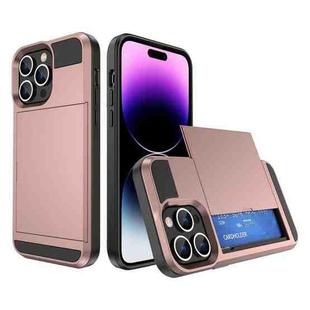 For iPhone 14 Pro Multifunction Armor Slide Card Slot Phone Case(Rose Gold)