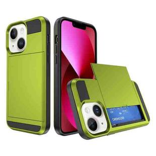 For iPhone 13 Multifunction Armor Slide Card Slot Phone Case(Grass Green)