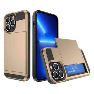 For iPhone 13 Pro Multifunction Armor Slide Card Slot Phone Case(Gold)