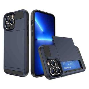 For iPhone 13 Pro Max Multifunction Armor Slide Card Slot Phone Case(Navy Blue)