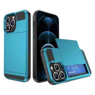 For iPhone 12 Pro Multifunction Armor Slide Card Slot Phone Case(Sky Blue)