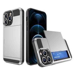 For iPhone 12 Pro Multifunction Armor Slide Card Slot Phone Case(Silver)