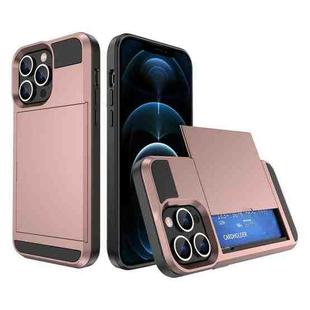 For iPhone 12 Pro Multifunction Armor Slide Card Slot Phone Case(Rose Gold)