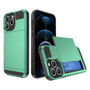 For iPhone 12 Pro Max Multifunction Armor Slide Card Slot Phone Case(Mint Green)