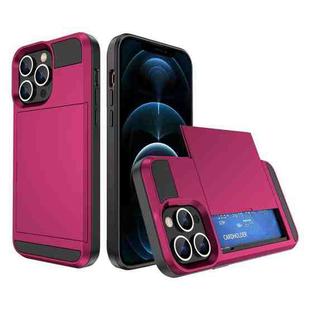 For iPhone 12 Pro Max Multifunction Armor Slide Card Slot Phone Case(Rose Red)
