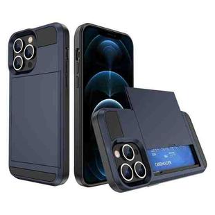For iPhone 12 Pro Max Multifunction Armor Slide Card Slot Phone Case(Navy Blue)