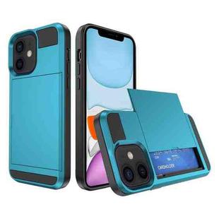 For iPhone 11 Multifunction Armor Slide Card Slot Phone Case(Sky Blue)