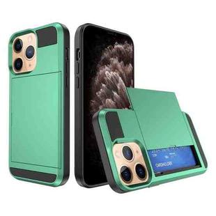 For iPhone 11 Pro Multifunction Armor Slide Card Slot Phone Case(Mint Green)