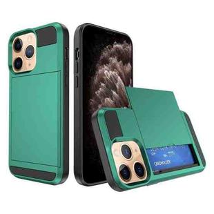For iPhone 11 Pro Max Multifunction Armor Slide Card Slot Phone Case(Green Lake)