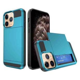 For iPhone 11 Pro Max Multifunction Armor Slide Card Slot Phone Case(Sky Blue)